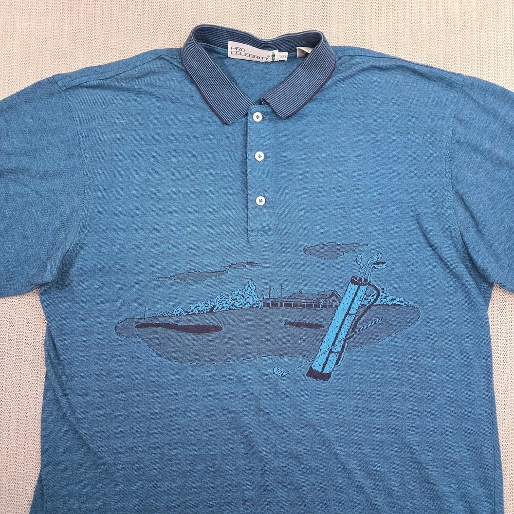 Vintage Pro Celebrity Polo Shirt Mens 2XL Blue Golf Course Graphic Double Sided - Picture 3 of 11